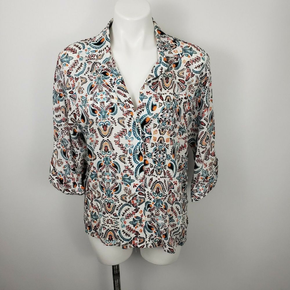 Gypsy 05 Sm paisley button up top blouse blue